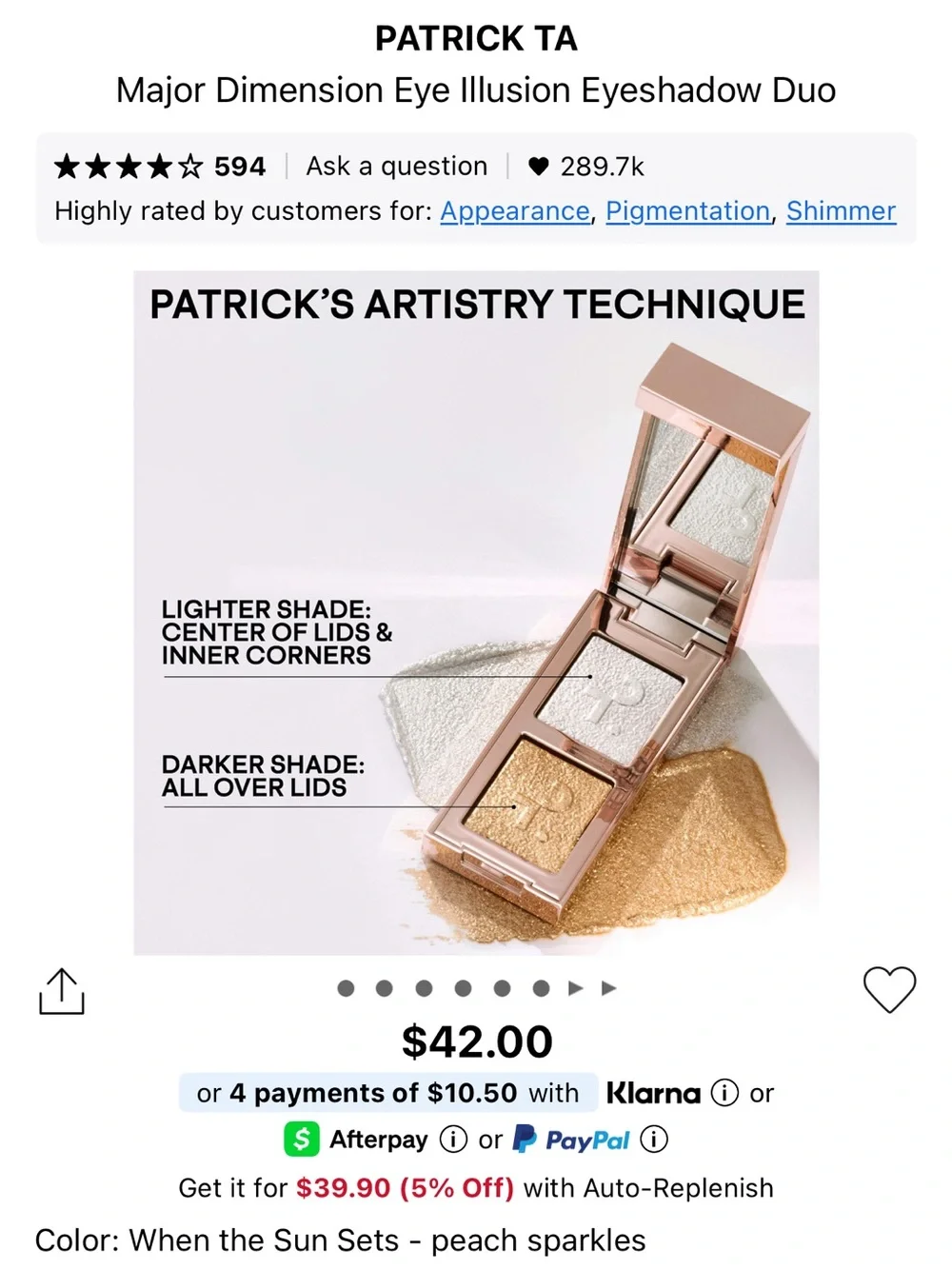 NWT PATRICK TA Major Dimension Eye Illusion Eyeshadow Duo - When the Sun Sets